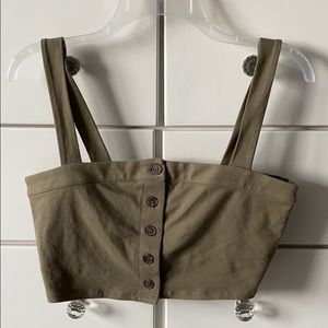 Forever 21 army green button up crop top cami